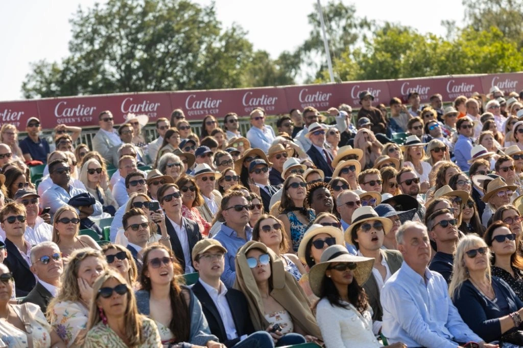 Cartier Queens Cup final copyright Sam Churchill 2025 Crowds in the Stands at the Cartier Queens Cup Polo finals at Guards Polo Club.